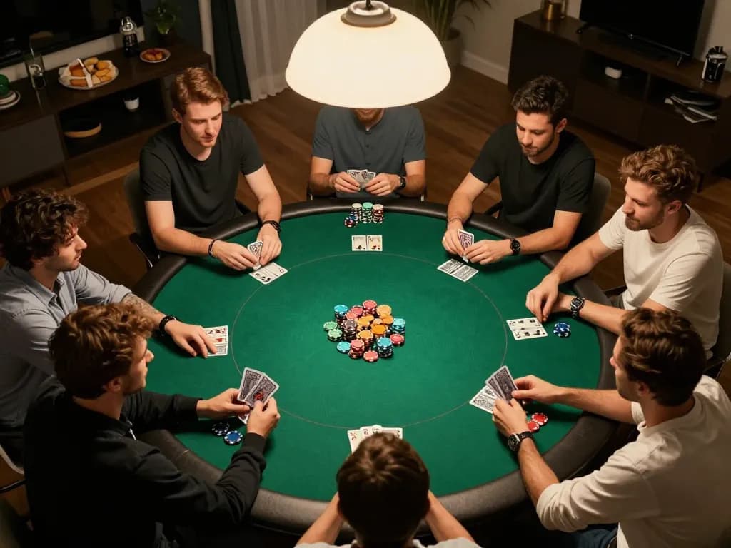 Players engaging in a friendly poker game at home, showcasing excitement at Nhà cái J88 table