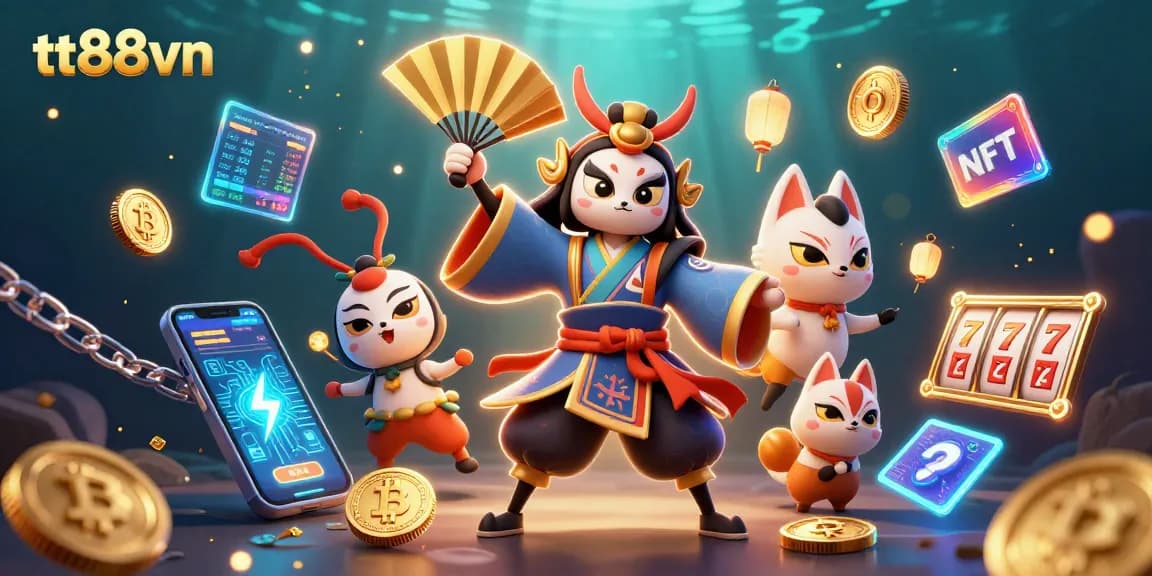 Engage in thrilling casino gameplay with tt88vn, featuring vibrant kabuki warriors and crypto elements.
