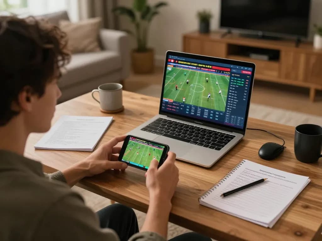 Socolive user engaging in online sports betting using a smartphone for live match odds.