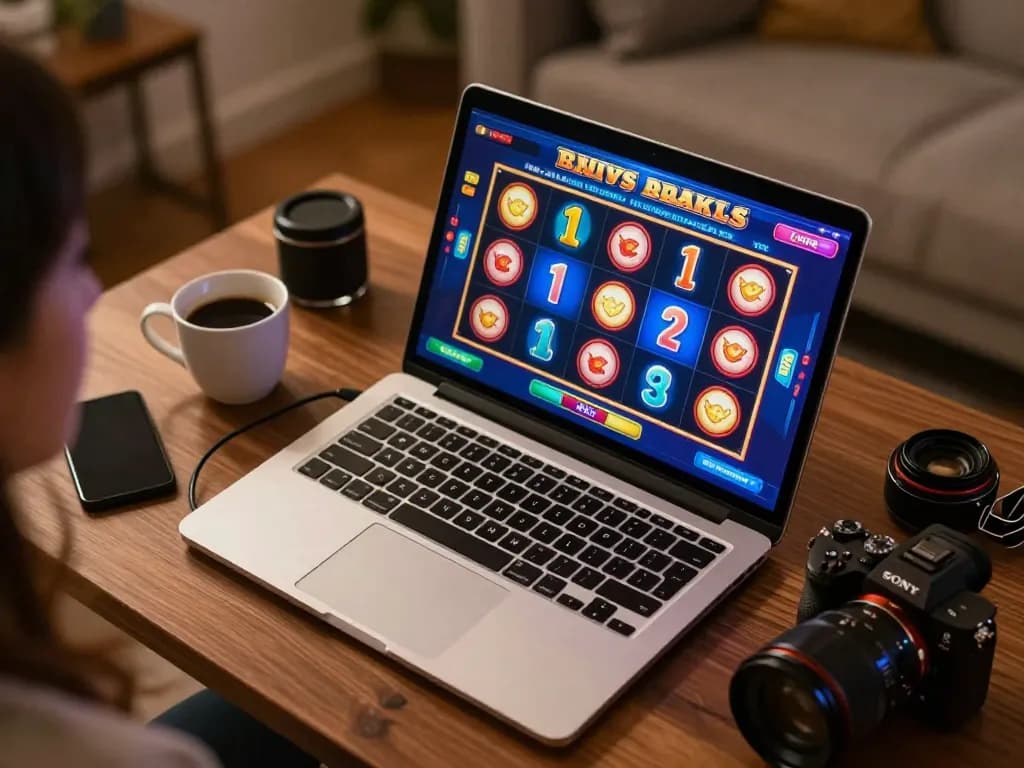 Engaging online gaming session at home with laptop displaying xo88ez slot interface.