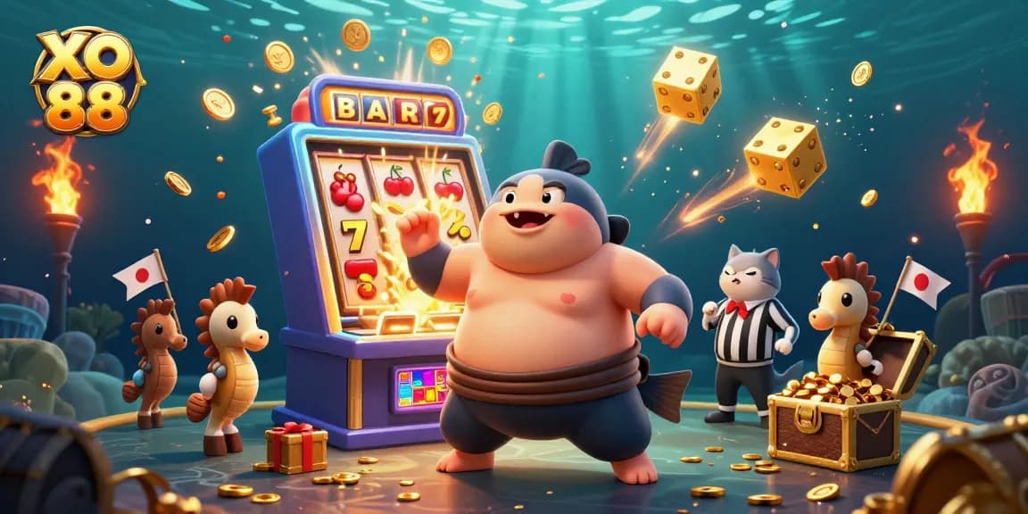 Experience the excitement of XO 88 with a blowfish, catfish referee, and slot machine jackpot