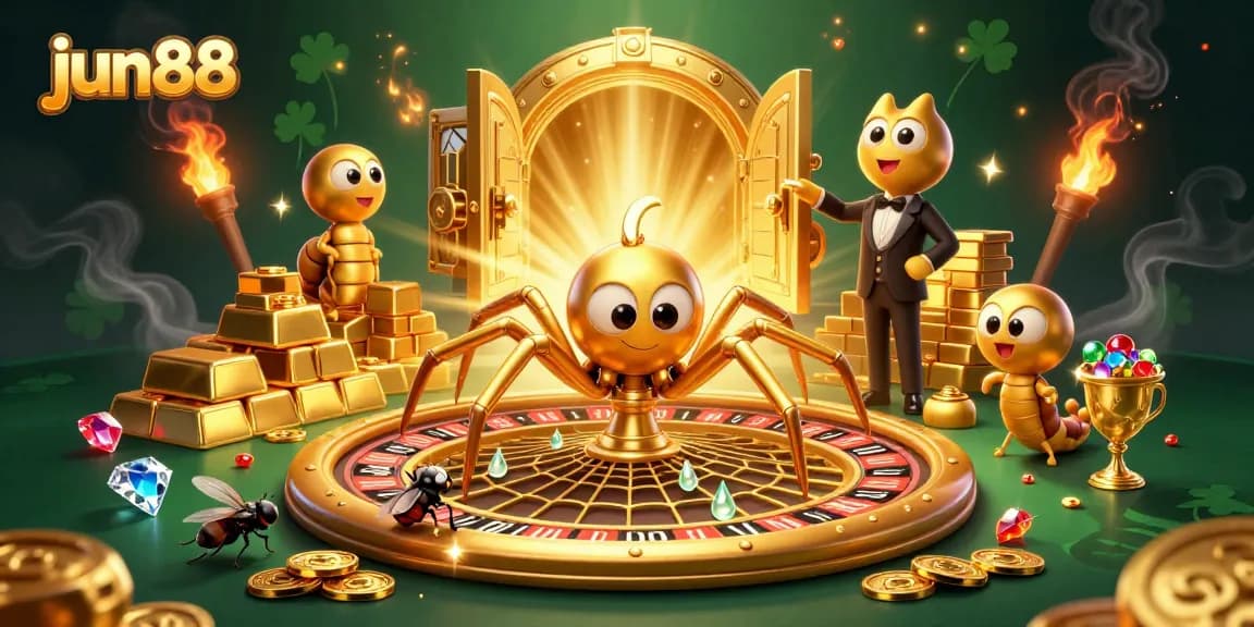 Experience the thrill of jun88 as the golden spider spins a roulette web in a vibrant casino