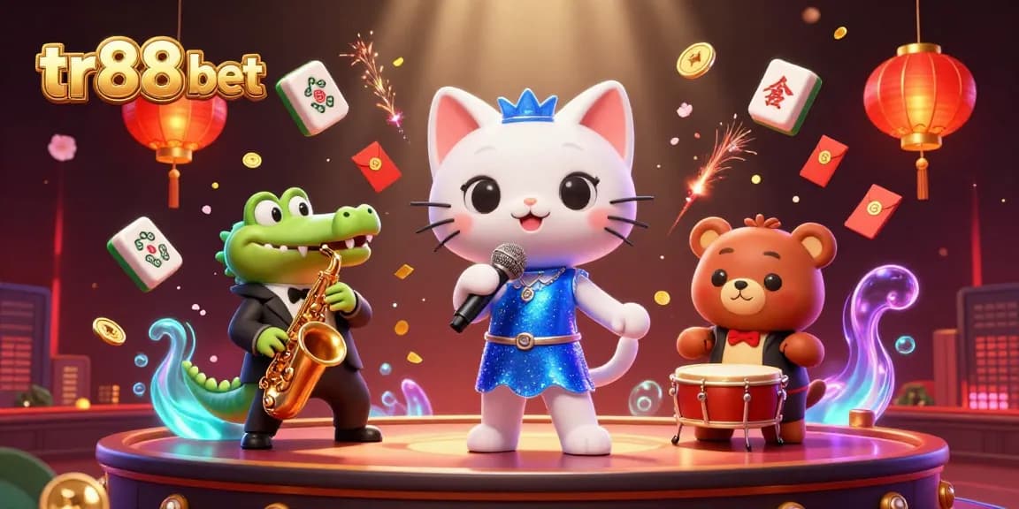 Engage in excitement with tr88 bet in a vibrant casino scene featuring animated characters and festive elements.