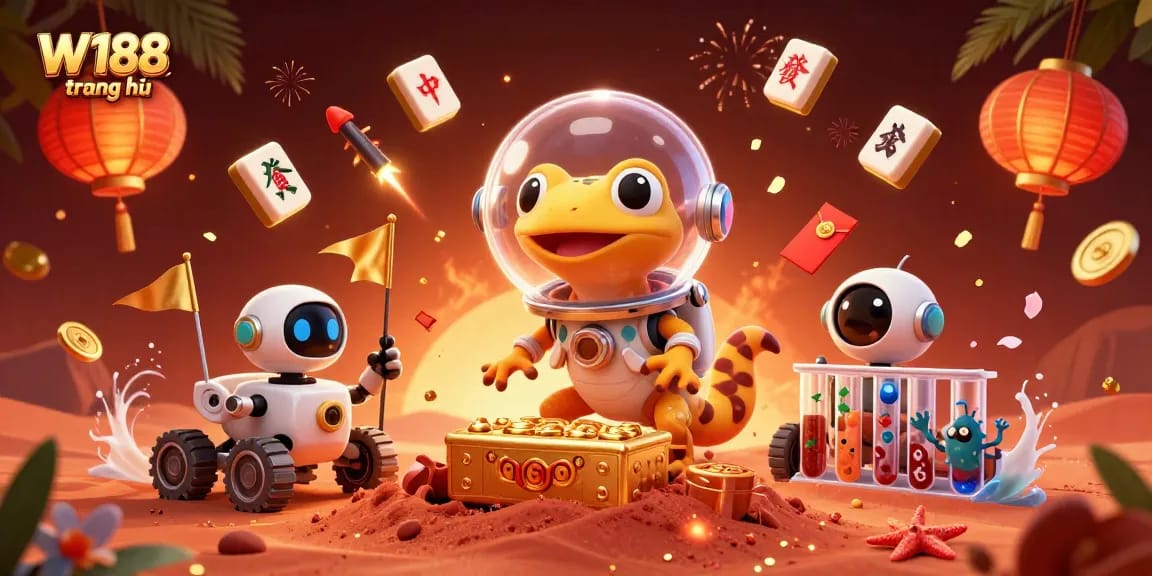 Experience thrilling gaming at W188 trang chủ with a dynamic casino adventure illustration.