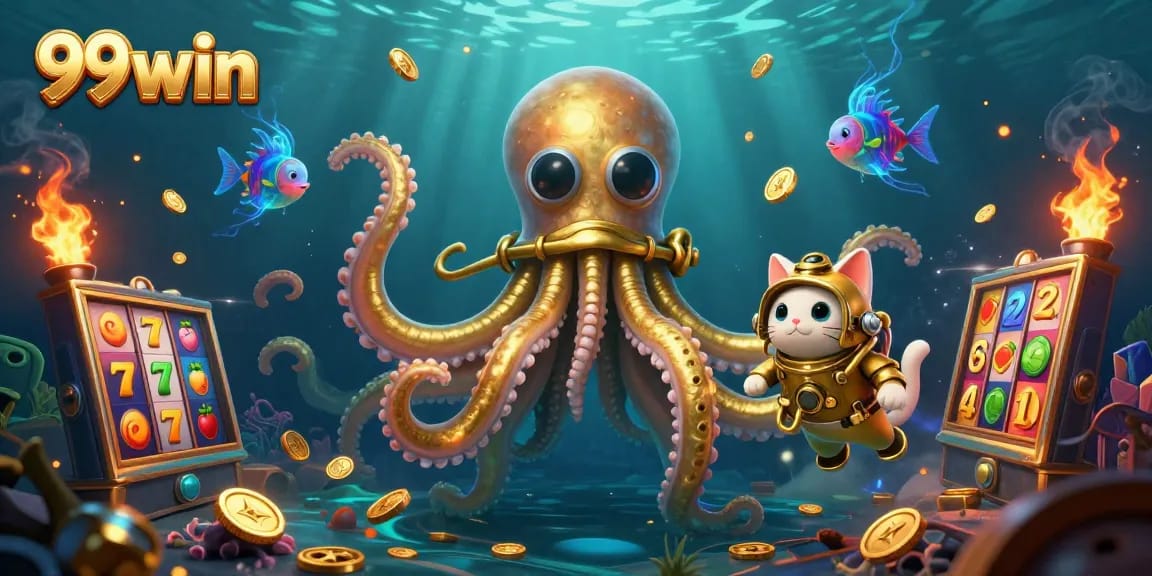 Experience thrilling gameplay with 99win as the kraken reveals treasures and slots.