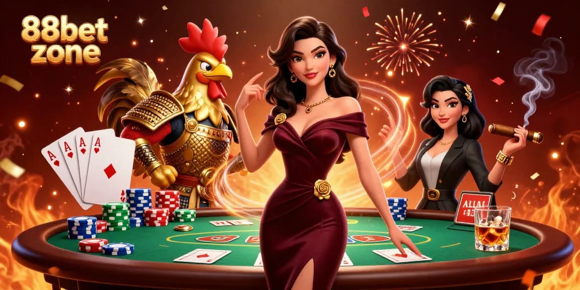 Experience casino thrills at 88bet zone with glamour and excitement in a rich 3D illustration.