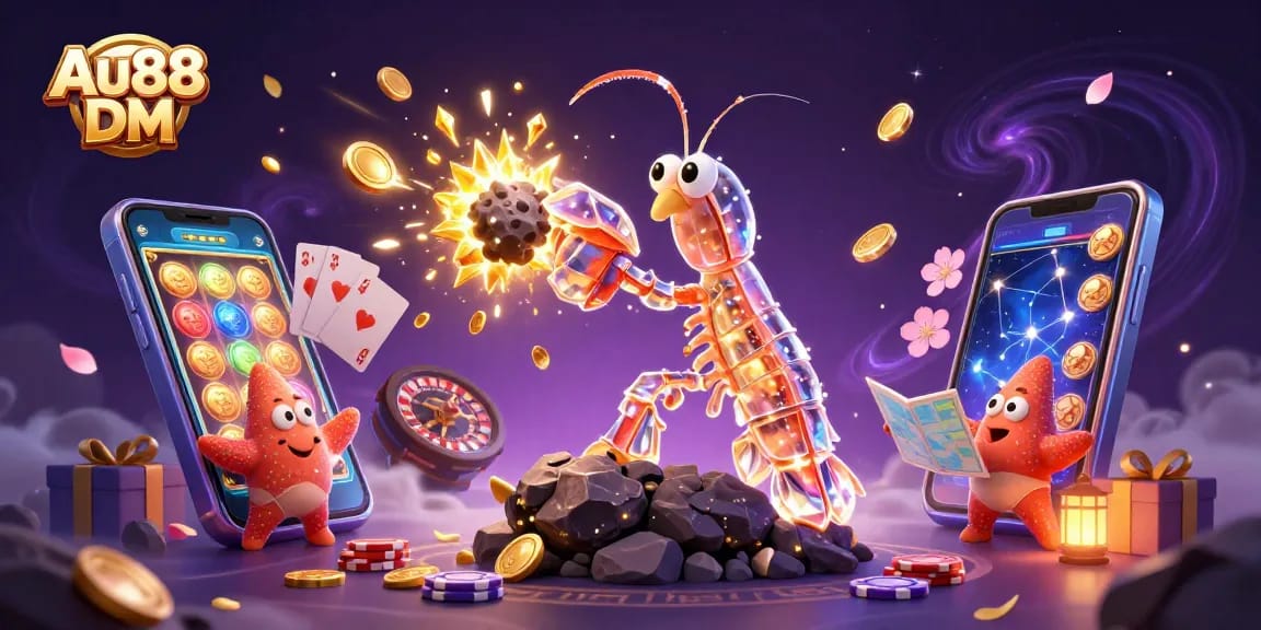 Experience thrilling wins with Au88 DM in this vibrant online casino illustration