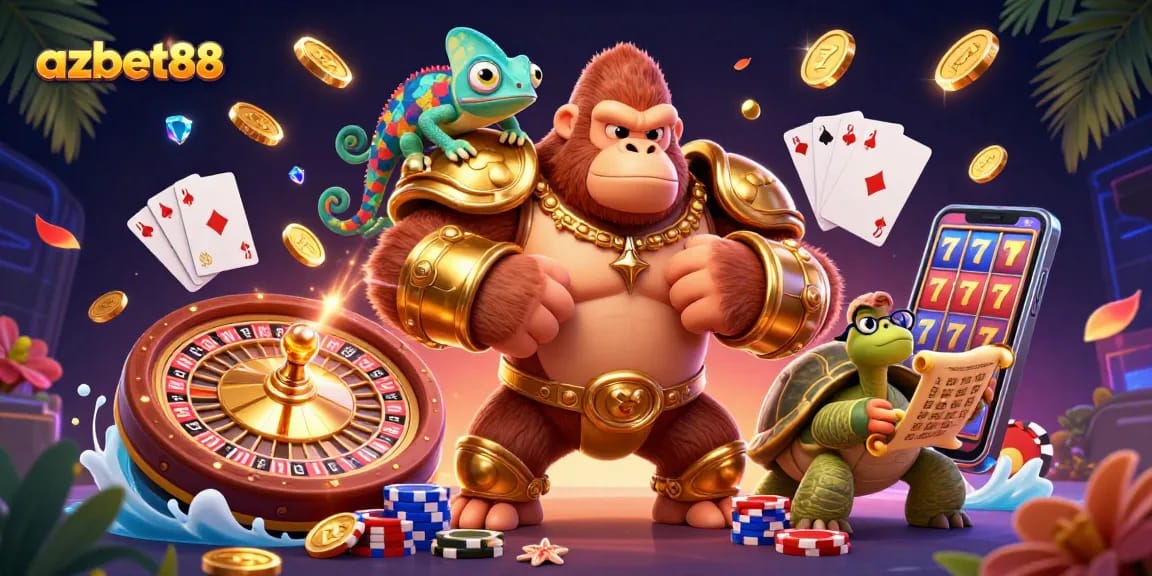 Experience the excitement at azbet88 with dynamic casino action imagery featuring vibrant characters and elements.