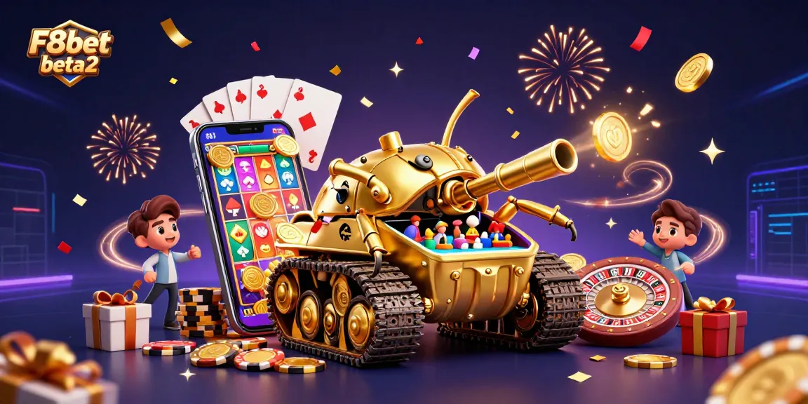 Experience F8bet beta2 with a vibrant casino atmosphere featuring golden elements and exciting games.