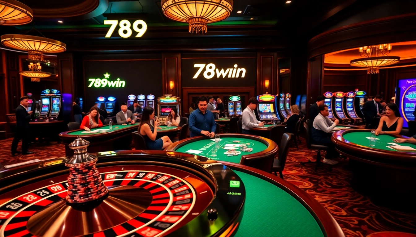 Experience the excitement of winning at 789win casino with vibrant gambling tables and players engaged in thrilling games.