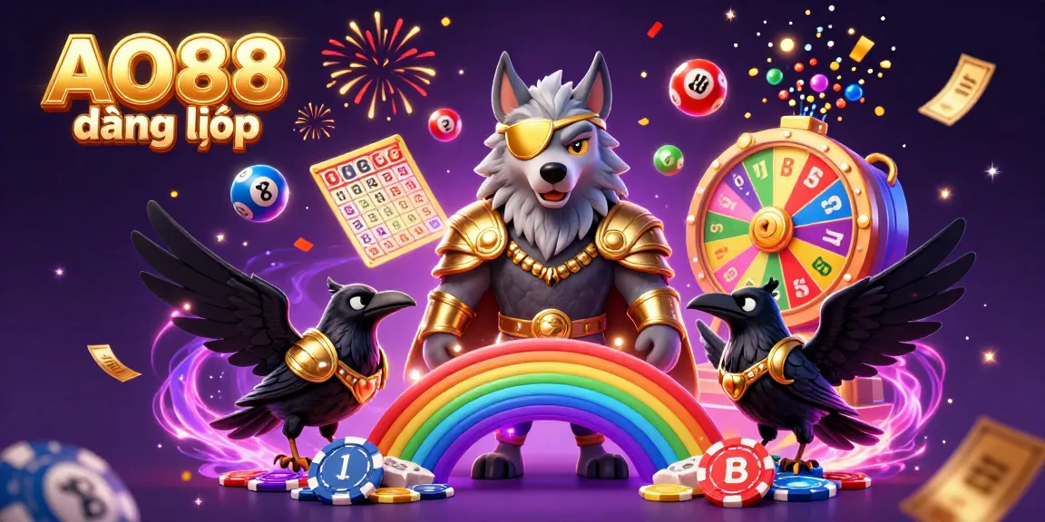 Engage with AO88 đăng nhập through vibrant lottery balls and casino-themed imagery in a dynamic scene.