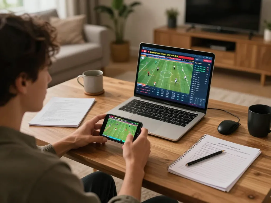 Socolive user engaging in online sports betting using a smartphone for live match odds.