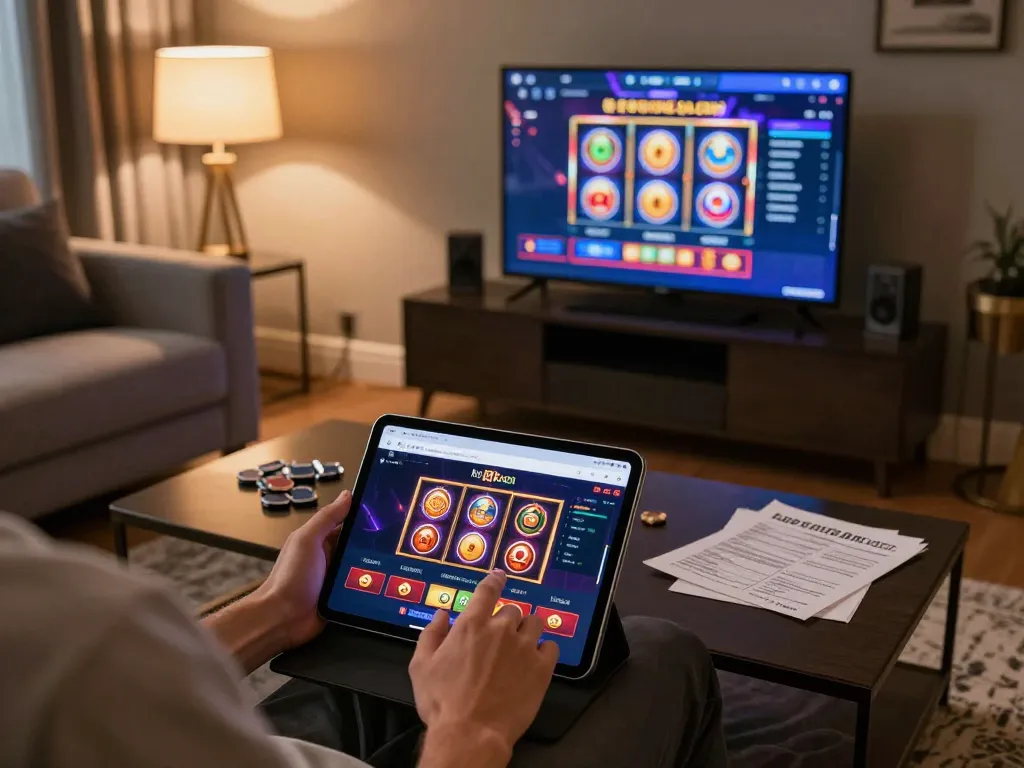 The person enjoying gameplay on https://five888.cn.com/ while seated comfortably on a sofa, showcasing a cozy online gaming environment.