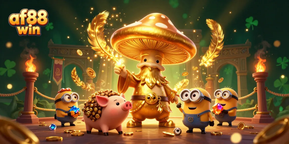 Experience big wins with af88 win in this vibrant online gambling illustration showcasing treasure and excitement.