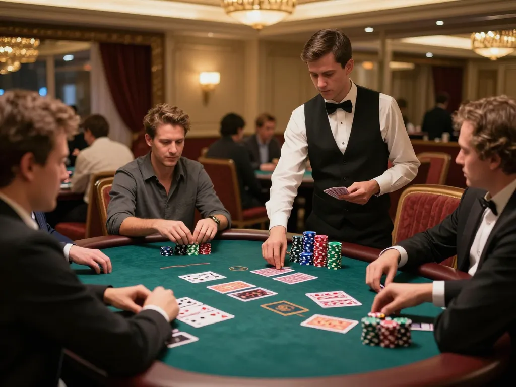 Engaging players at yo88i blackjack table in upscale casino, focused on winning strategies.