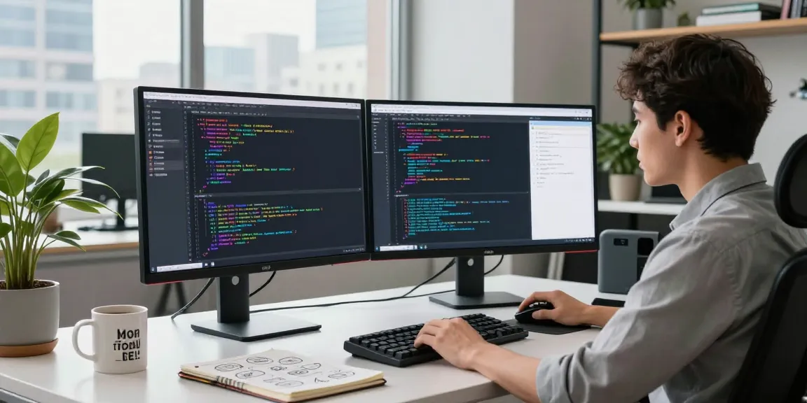 WPS Download in a modern tech workspace with a developer coding and vibrant monitors