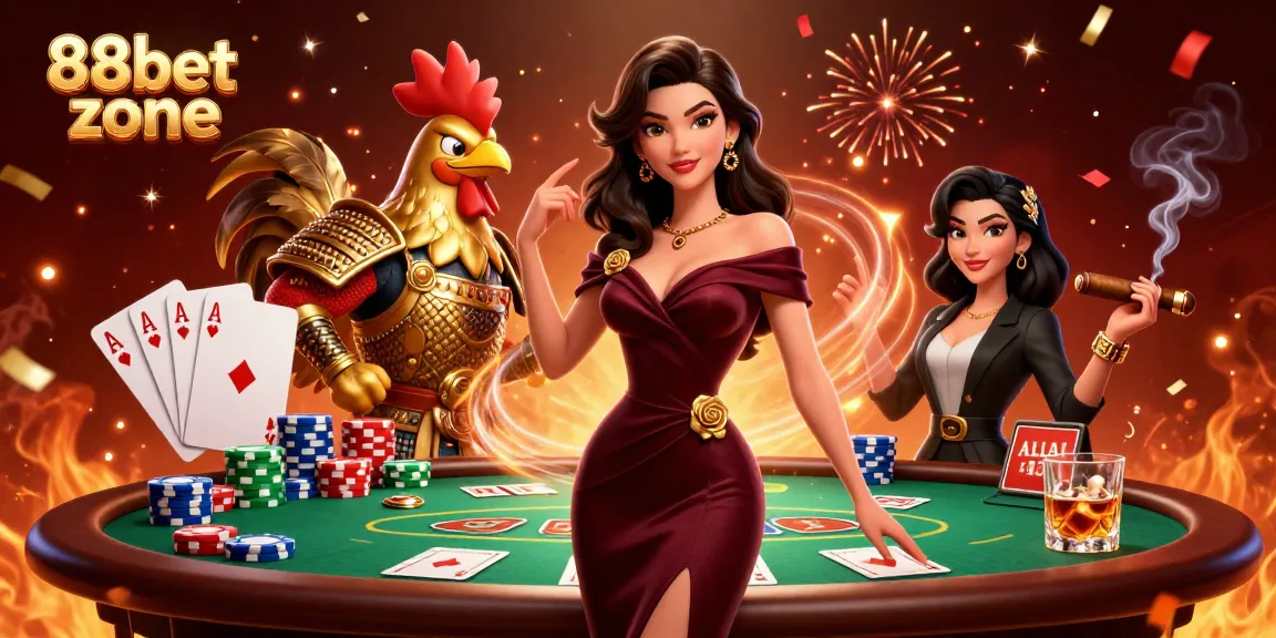 Experience casino thrills at 88bet zone with glamour and excitement in a rich 3D illustration.