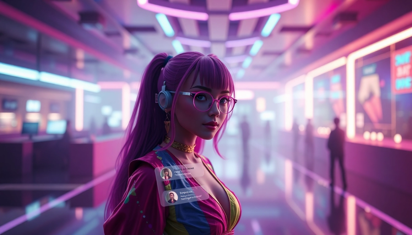 Engaging virtual character showcasing character ai nsfw interaction in a colorful, immersive digital landscape.