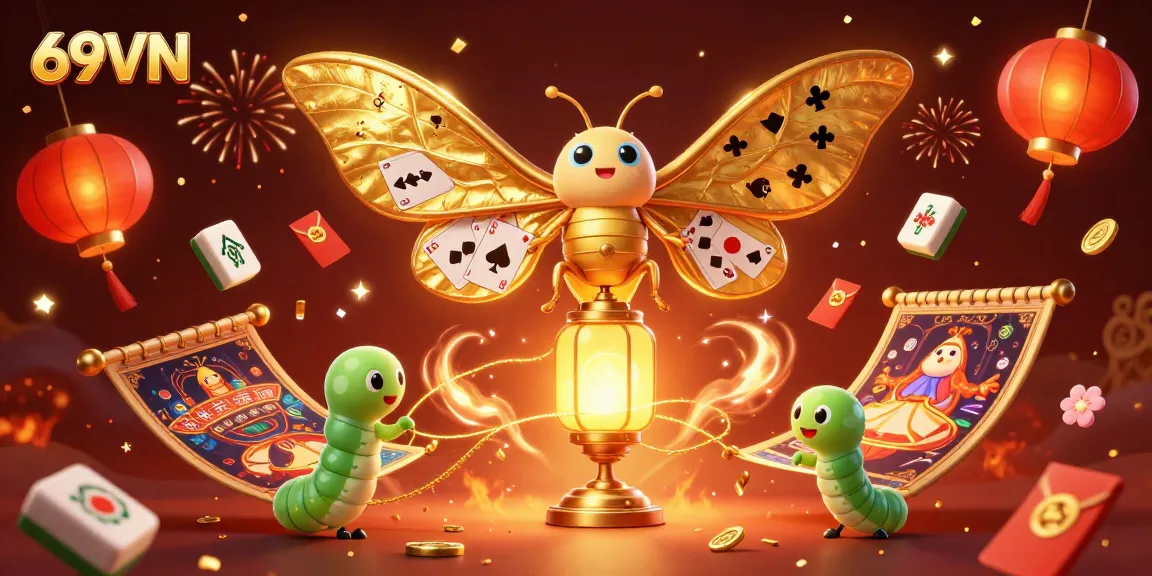 Experience thrilling wins at 69VN with a vibrant casino scene featuring an atlas moth symbolizing luck.