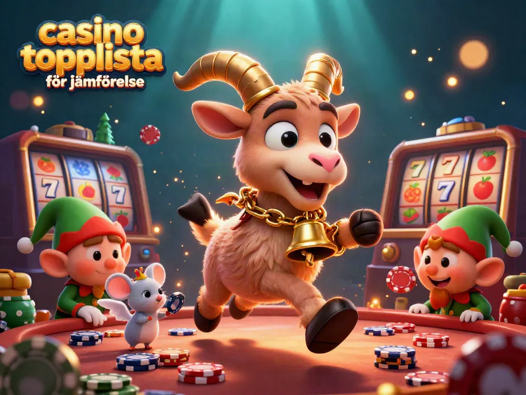 Spela på en casino topplista för jämförelse med Krampus, en ängelmus och elvgremlins i denna spännande illustration.
