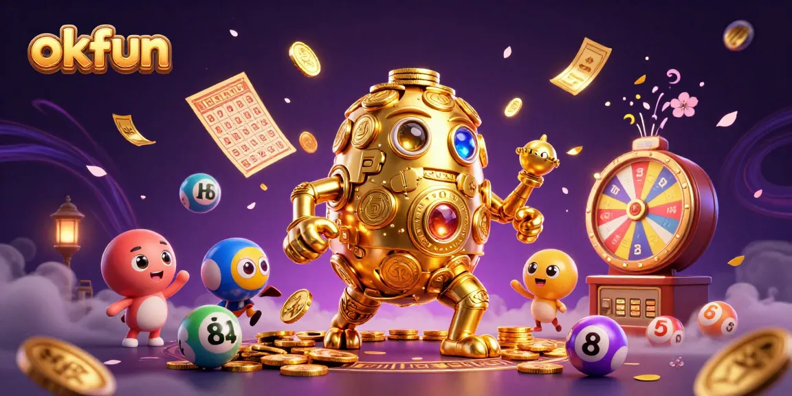 Experience the excitement with okfun as the golden golem and lottery elements create a vibrant casino atmosphere.