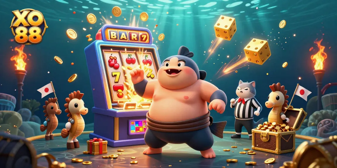 Experience the excitement of XO 88 with a blowfish, catfish referee, and slot machine jackpot