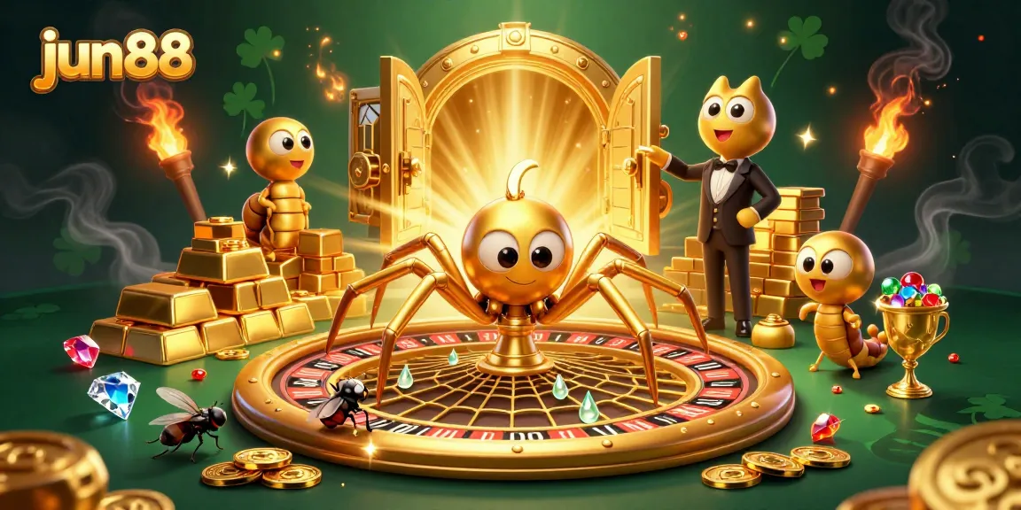 Experience the thrill of jun88 as the golden spider spins a roulette web in a vibrant casino