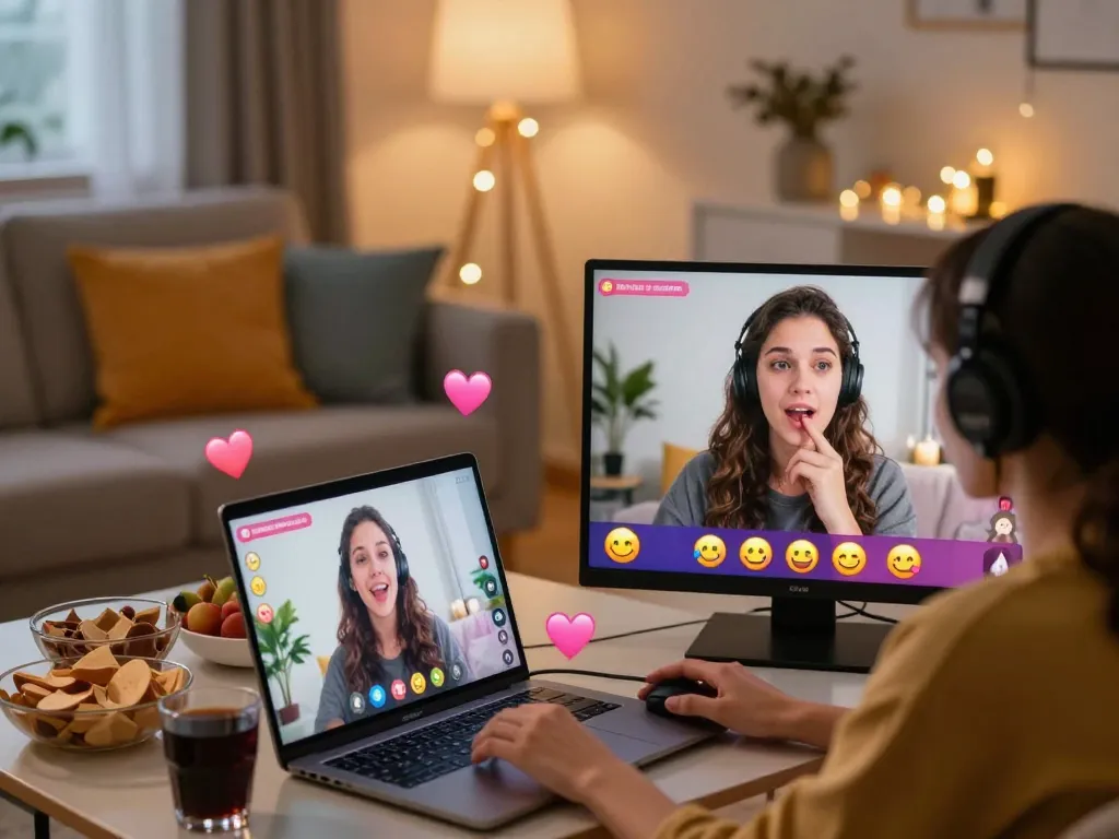 Engaging sex chat scene showcasing a couple connecting through live online conversation.