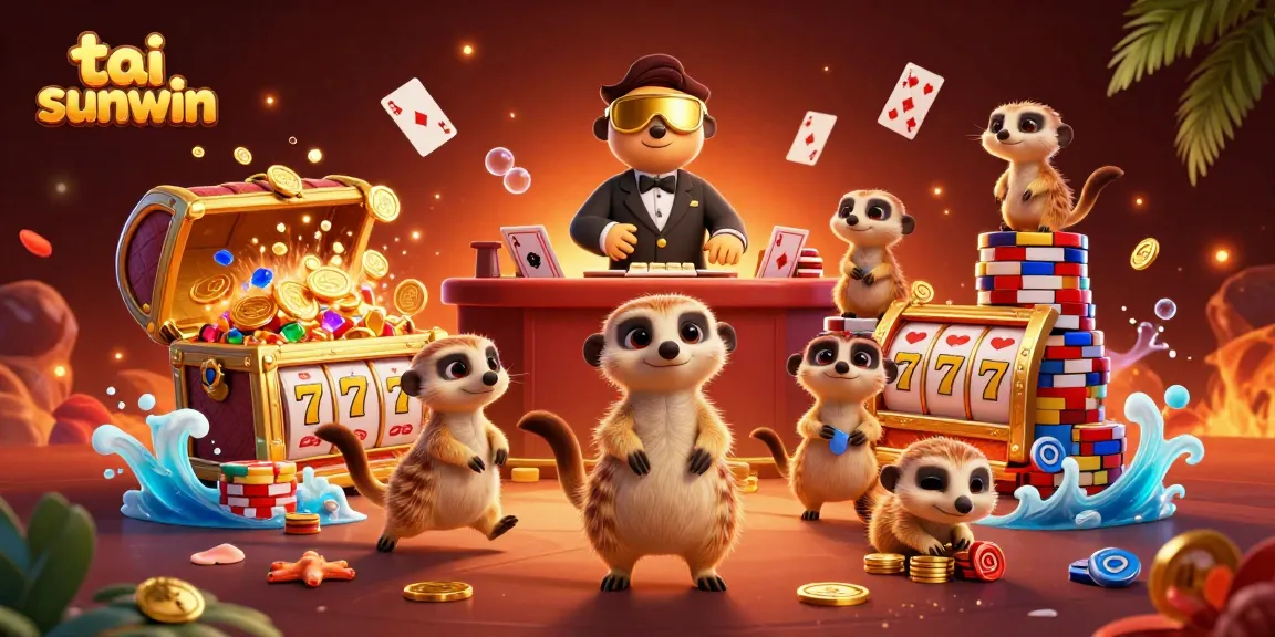 Experience the excitement of tai sunwin with lively meerkats and vibrant casino elements in a dynamic 3D scene.