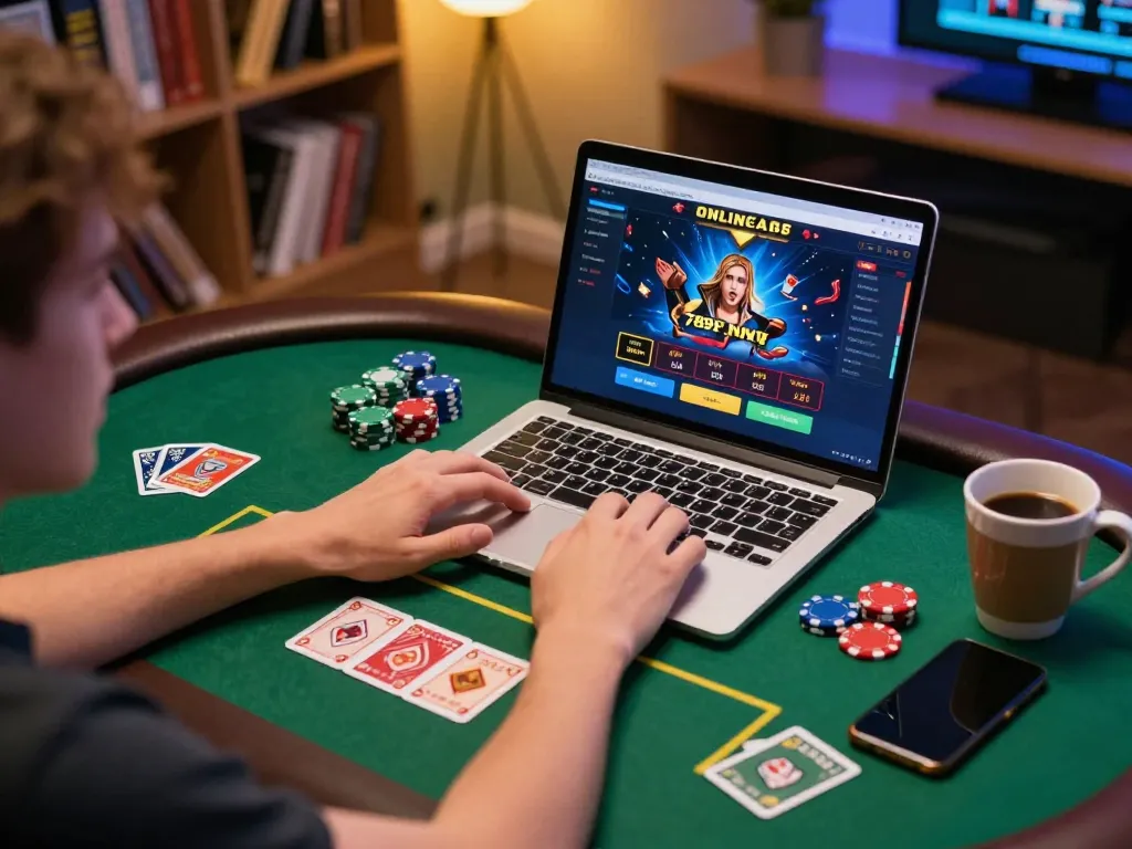 Engaged player using 789f online casino platform with vibrant gaming setup.