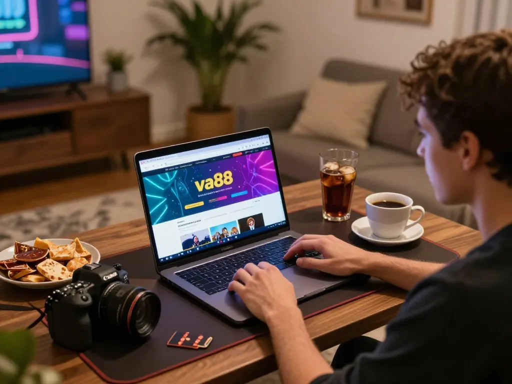 Engaging user plays on va88 online casino interface from a cozy home setup.