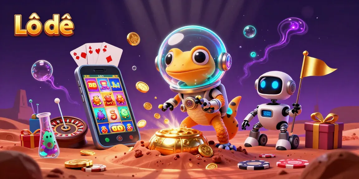 Lô đề game enthusiasts explore lottery strategies amidst a vibrant Martian casino scene with characters and gaming elements