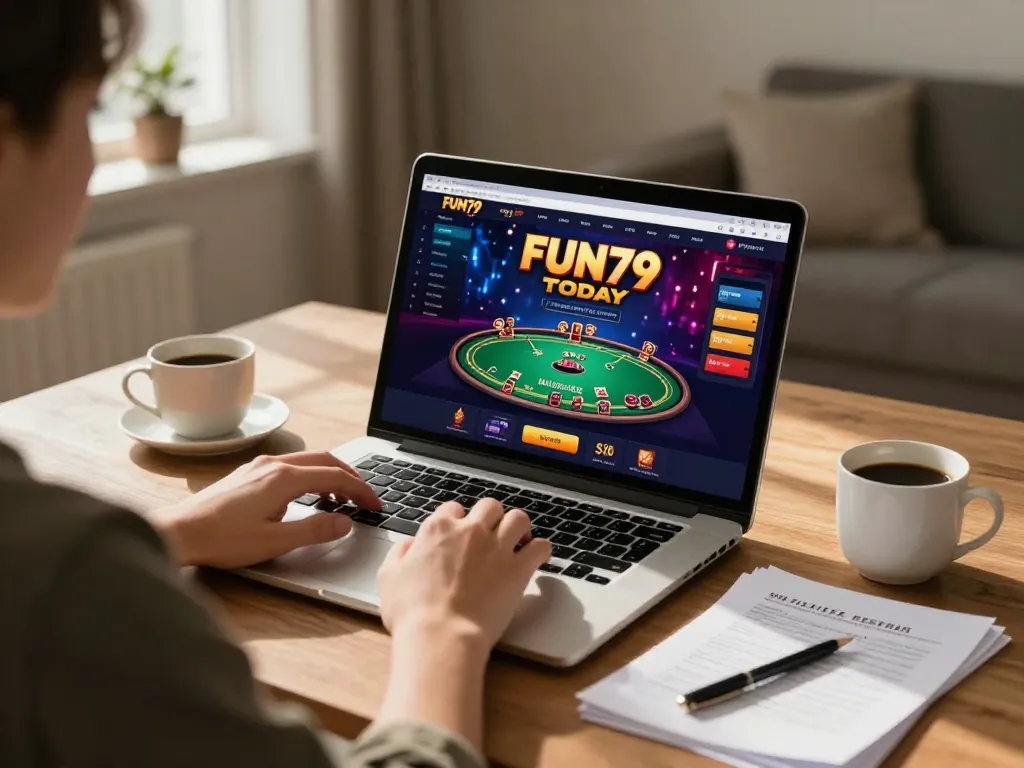 Engaging in strategic online poker gameplay at FUN79 TODAY in a cozy home setting.