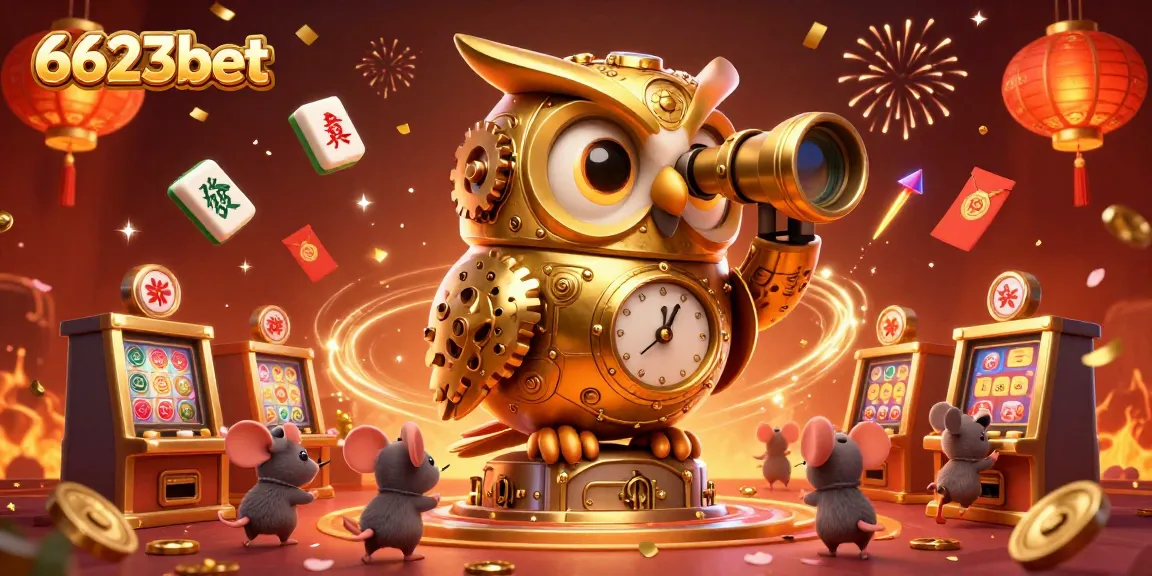 Spin and win with 6623bet in a vibrant casino scene featuring a golden owl and exciting slot games.