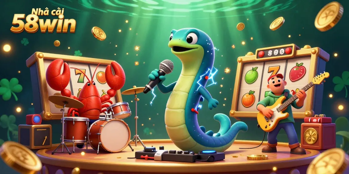Engage with Nhà cái 58win through an electrifying underwater casino scene featuring dynamic characters and slots.