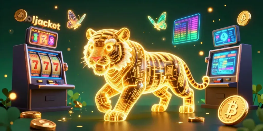 Experience the thrill of a slot jackpot in this dynamic casino scene with neon elements and digital details.