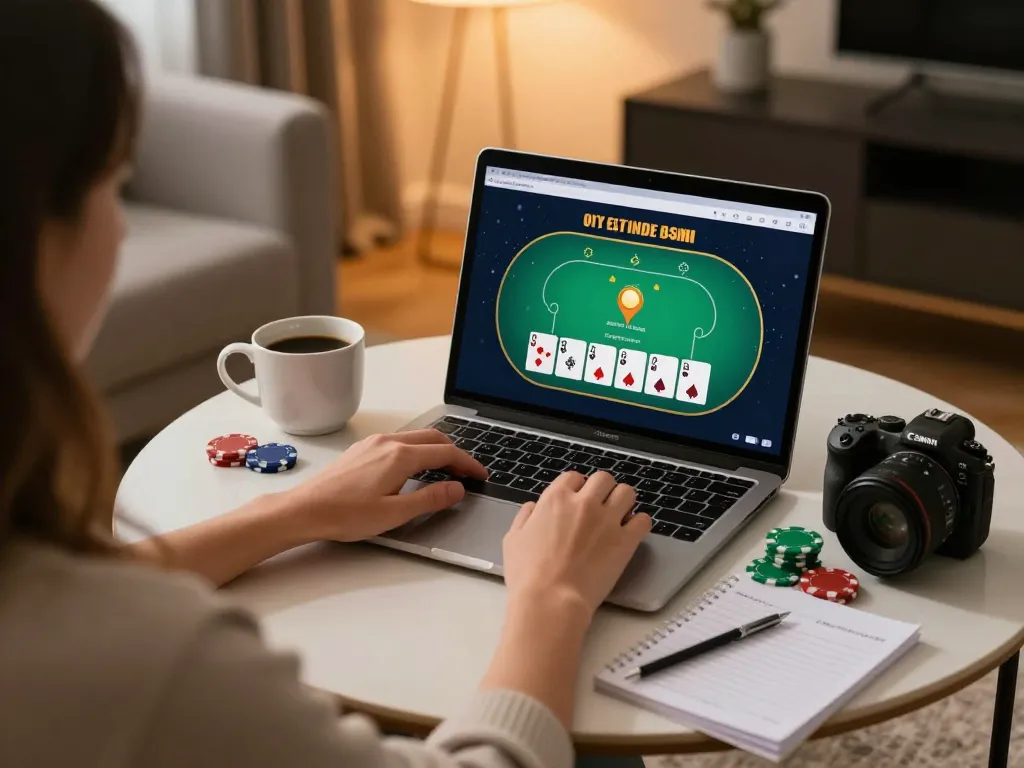 Debet player engaged in online poker game with chips displayed, showcasing strategic gameplay.