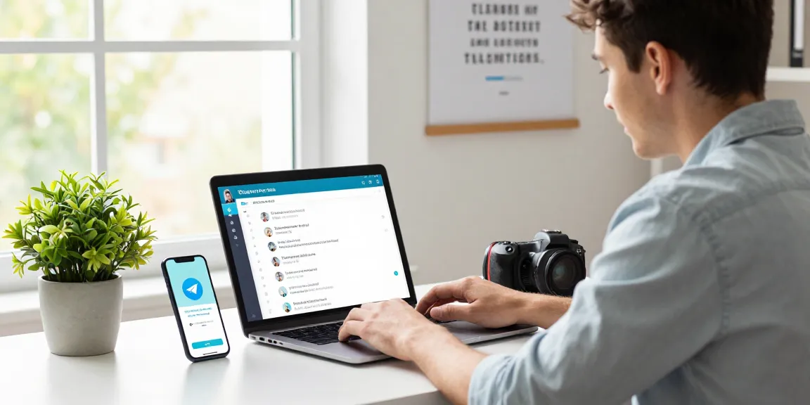 Download Telegram in an organized home office showcasing productivity and modern communication.