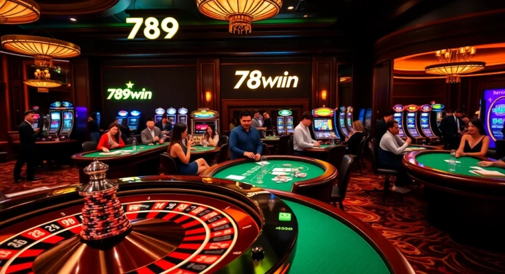Experience the excitement of winning at 789win casino with vibrant gambling tables and players engaged in thrilling games.