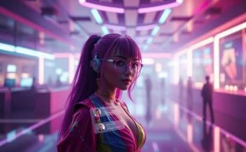Engaging virtual character showcasing character ai nsfw interaction in a colorful, immersive digital landscape.