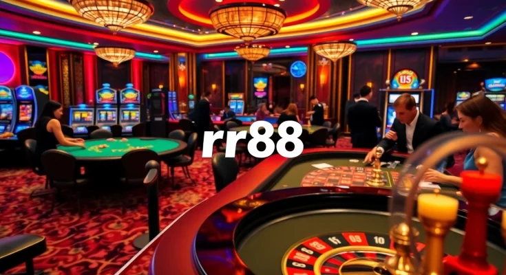 Engaging scene of players enjoying games at nhà cái rr88 casino, featuring vibrant tables and lively atmosphere.