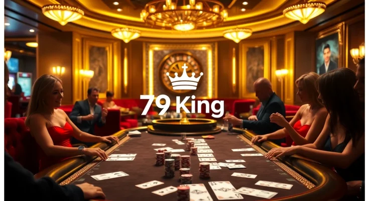 Players enjoying a thrilling game at 79king casino table with cards and chips visible.