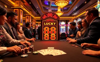 Players enjoying the LUCKY88 slot machine in a vibrant casino atmosphere.