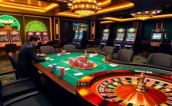 Experience thrilling gameplay at Max88 with vibrant poker chips and an elegant roulette wheel.