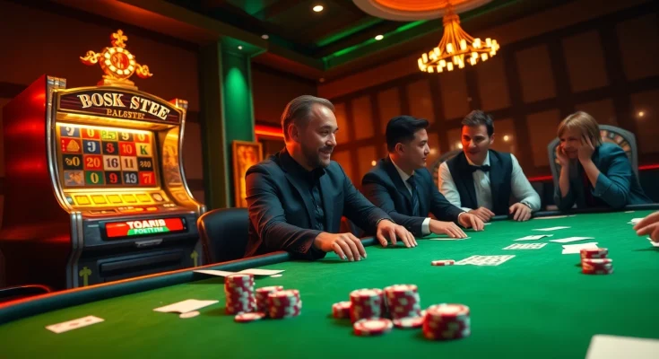 Experience the thrill of online gaming at https://c168.ltd/ with players engaging in high-stakes poker at a vibrant casino table.