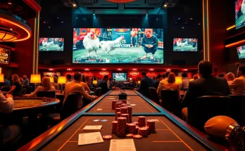 Experience đá gà trực tiếp with live betting excitement in a vibrant casino setting.