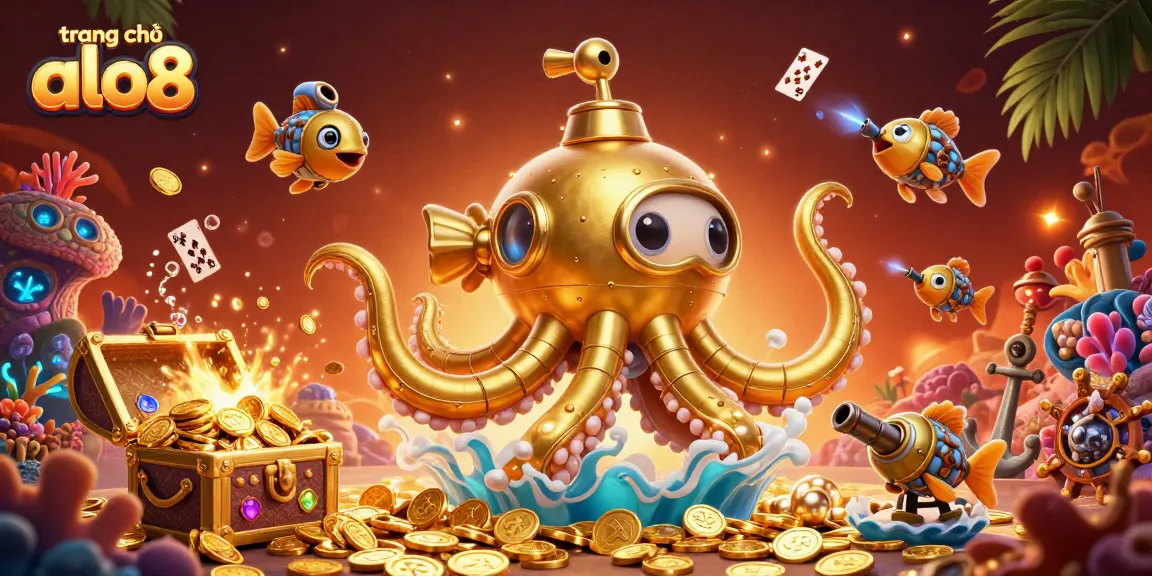 Experience the thrilling adventures at trang chủ alo8, featuring a golden kraken submarine amidst dazzling riches.