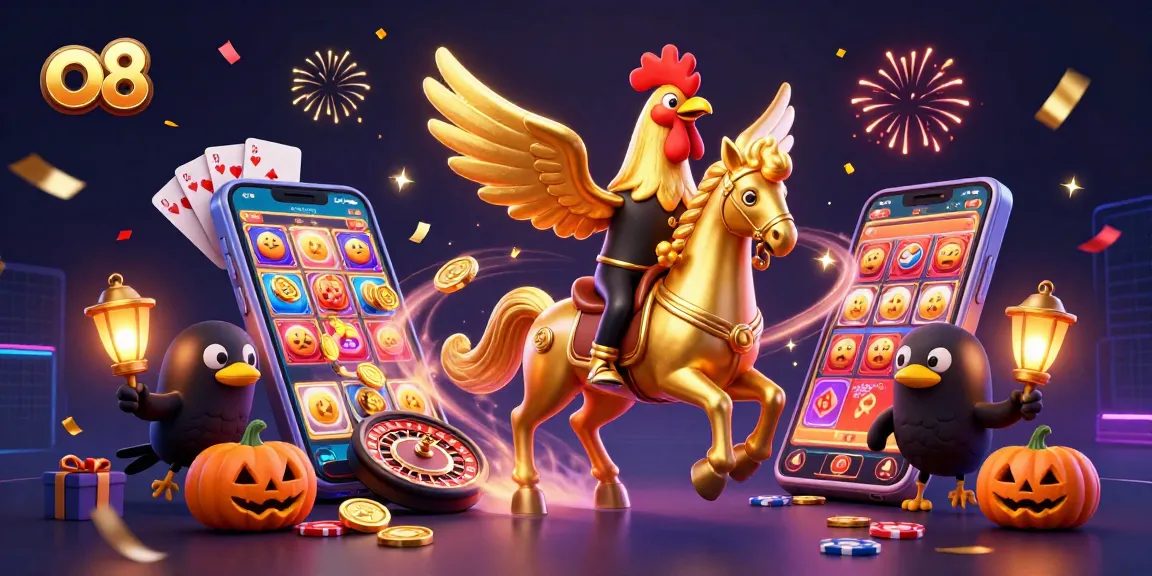 Experience the magic of o8 with vibrant casino scenes featuring a golden rooster and exciting games.
